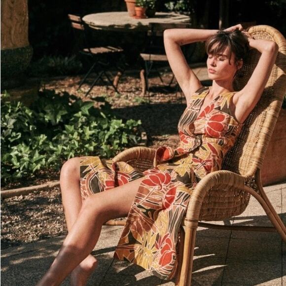 Sezane Mathilda Wrap Midi Dress Tropical Floral - Picture 3 of 9